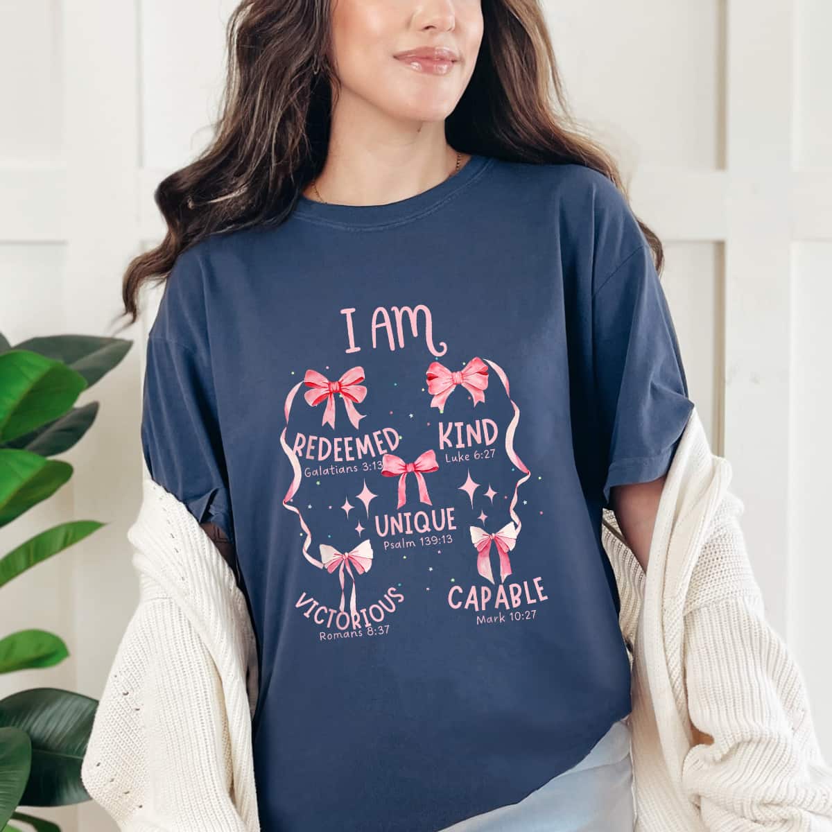 I Am Affirmations Coquette Bows And Bible Verses Christian T-Shirt