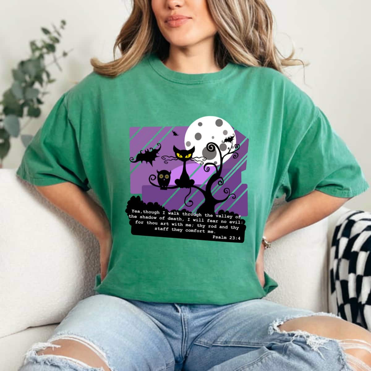 Psalm 23 4 Jesus Christian Halloween Bible Verse Religious Gift T-Shirt