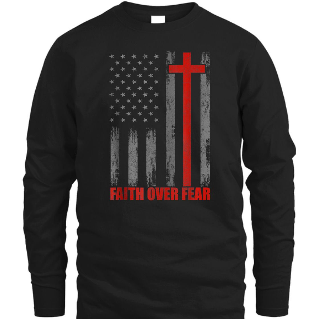 Faith Over Fear T-Shirt US American Flag With Cross For Patriot And Believers Faith Over Fear T-Shirt US American Flag With Cross For Patriot And Believers