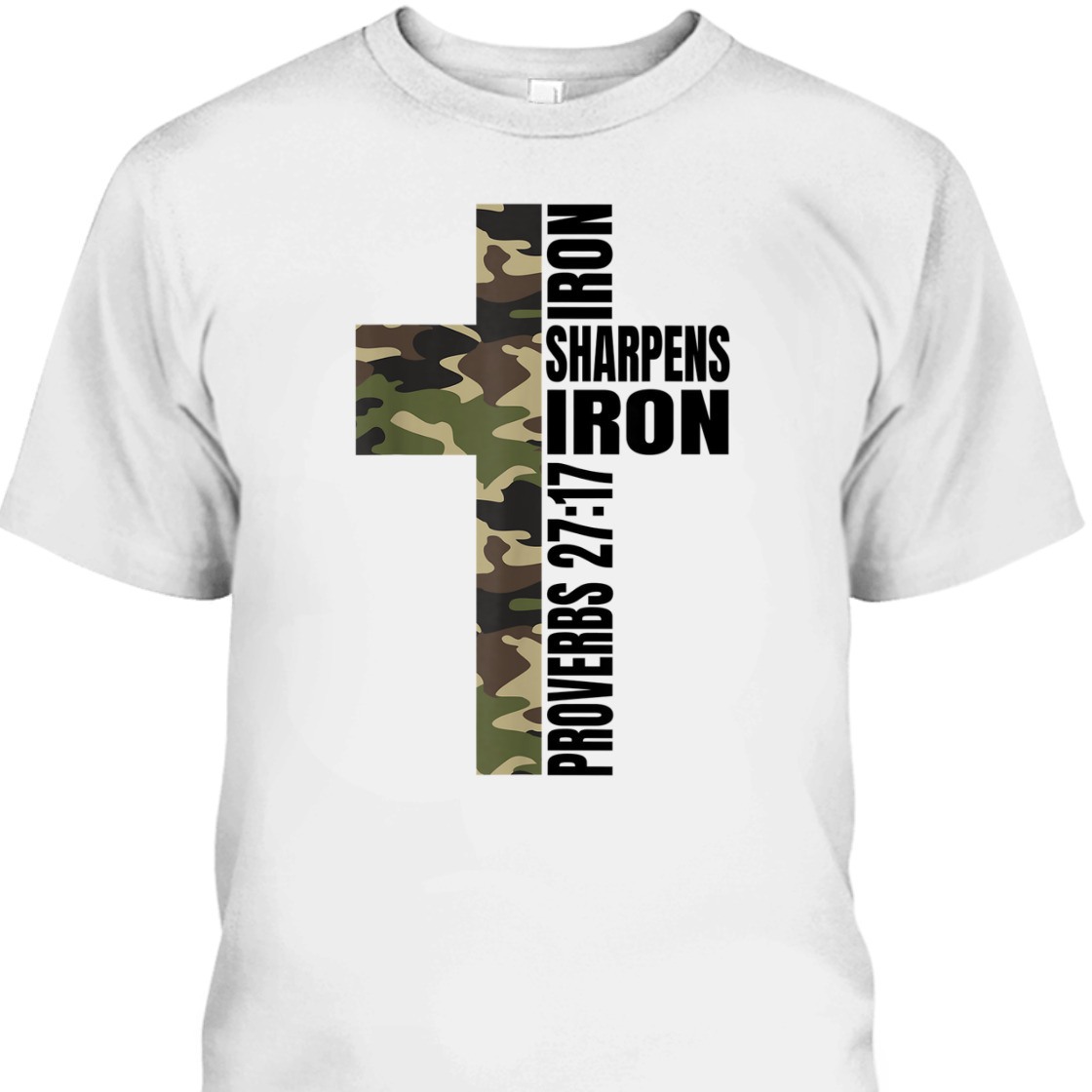 Bible Verse T-Shirt Cross Iron Sharpens Iron Proverbs 27:17 Christian Religious Gift