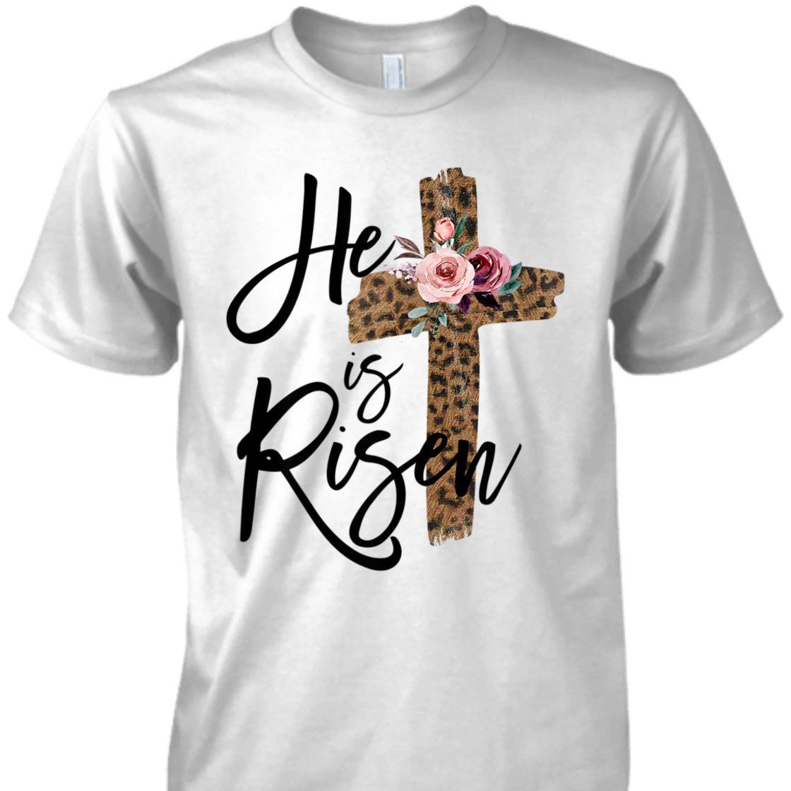 Easter Day T-Shirt He Is Risen Leopard With Christian Cross Easter Day T-Shirt He Is Risen Leopard With Christian Cross