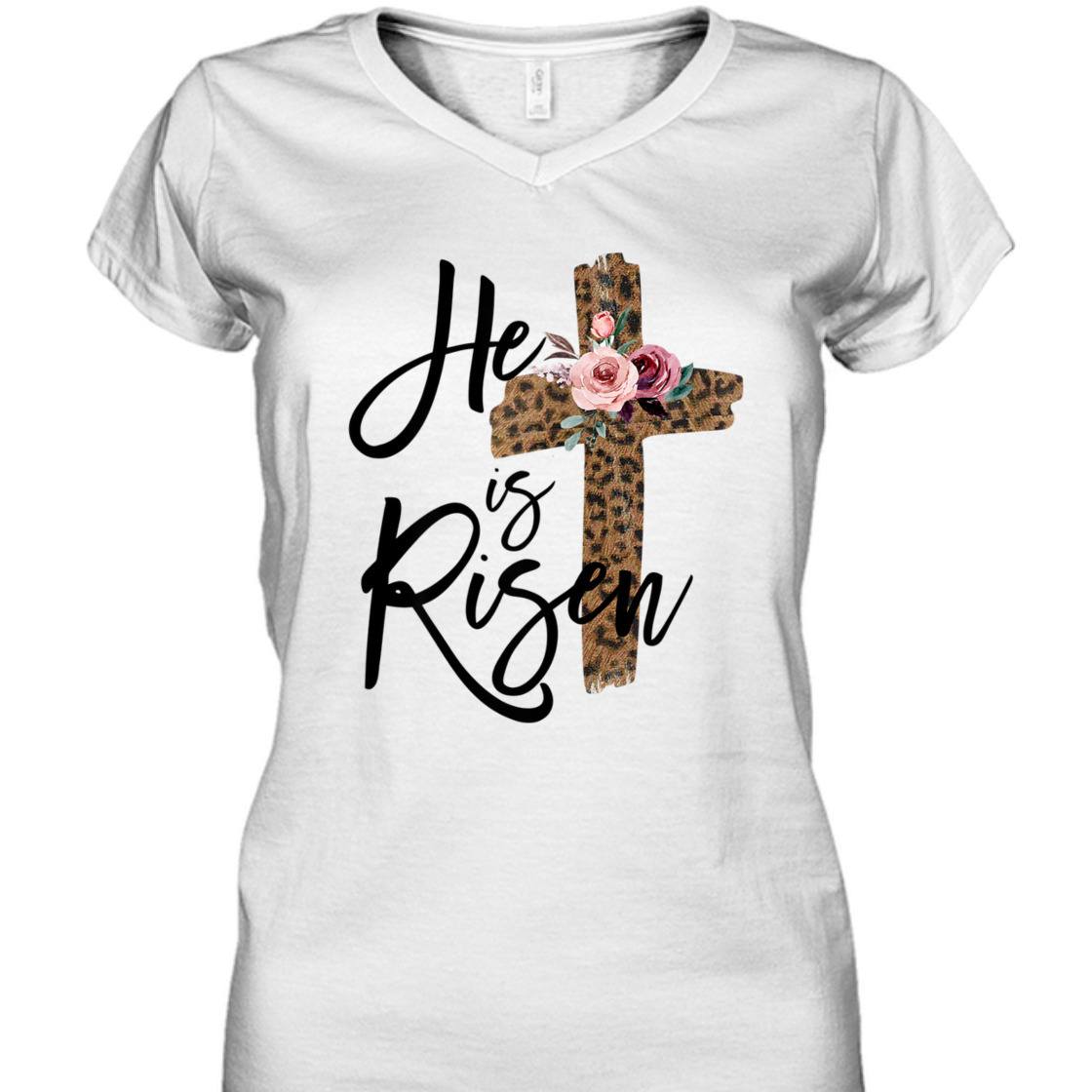 Easter Day T-Shirt He Is Risen Leopard With Christian Cross Easter Day T-Shirt He Is Risen Leopard With Christian Cross
