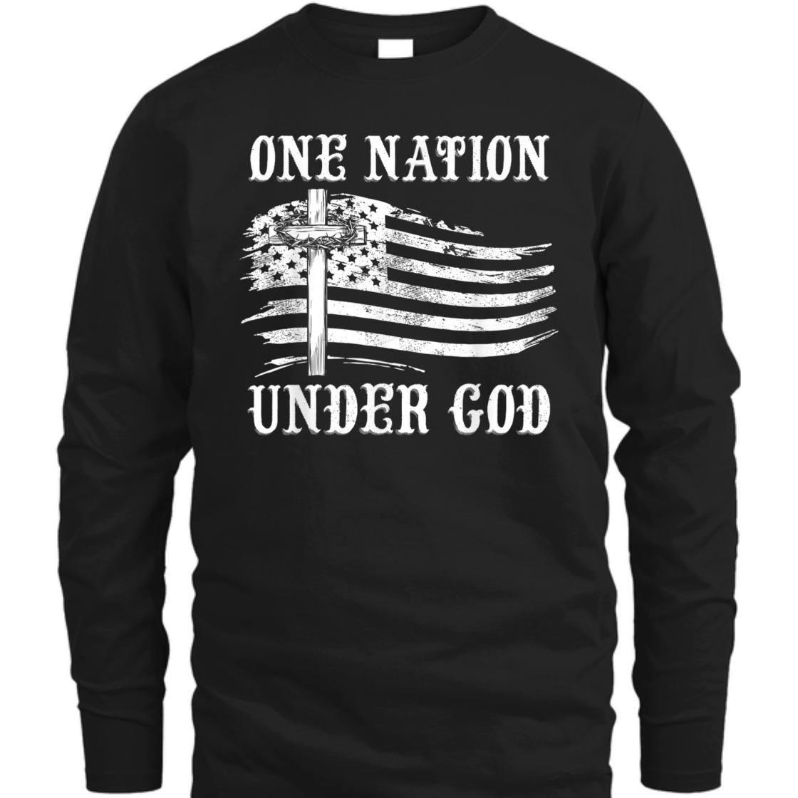 One Nation Under God With US American Flag Independence Day T-Shirt One Nation Under God With US American Flag Independence Day T-Shirt
