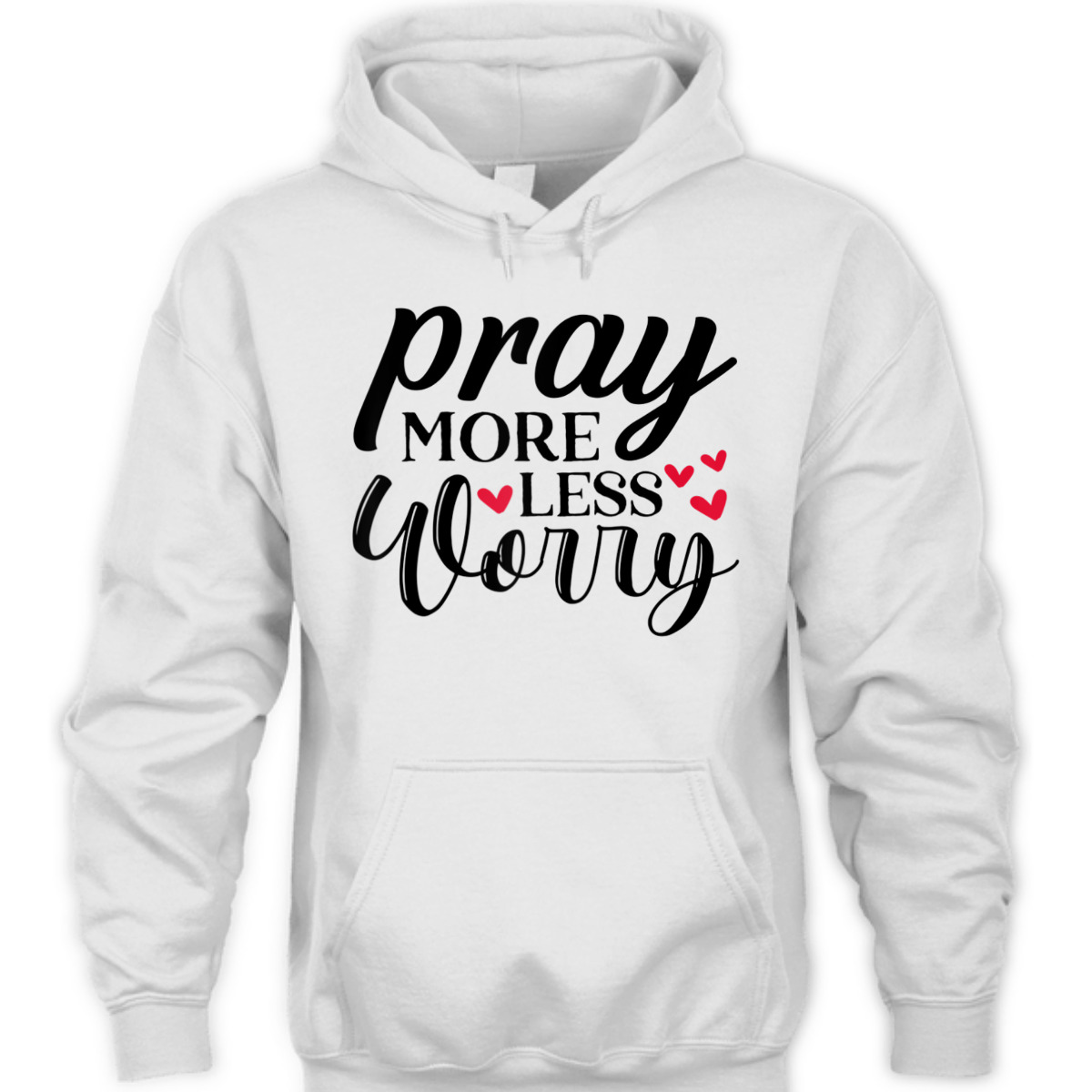 Cute Pray More Worry Less T-Shirt Inspirational Christian Faith Gift