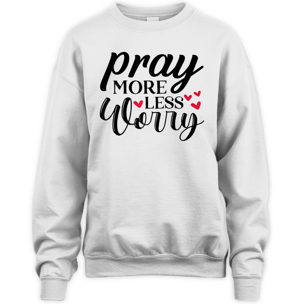 Cute Pray More Worry Less T-Shirt Inspirational Christian Faith Gift
