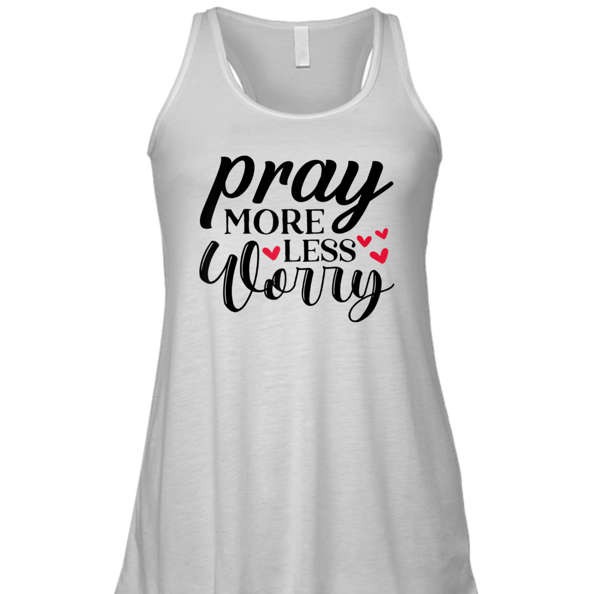 Cute Pray More Worry Less T-Shirt Inspirational Christian Faith Gift