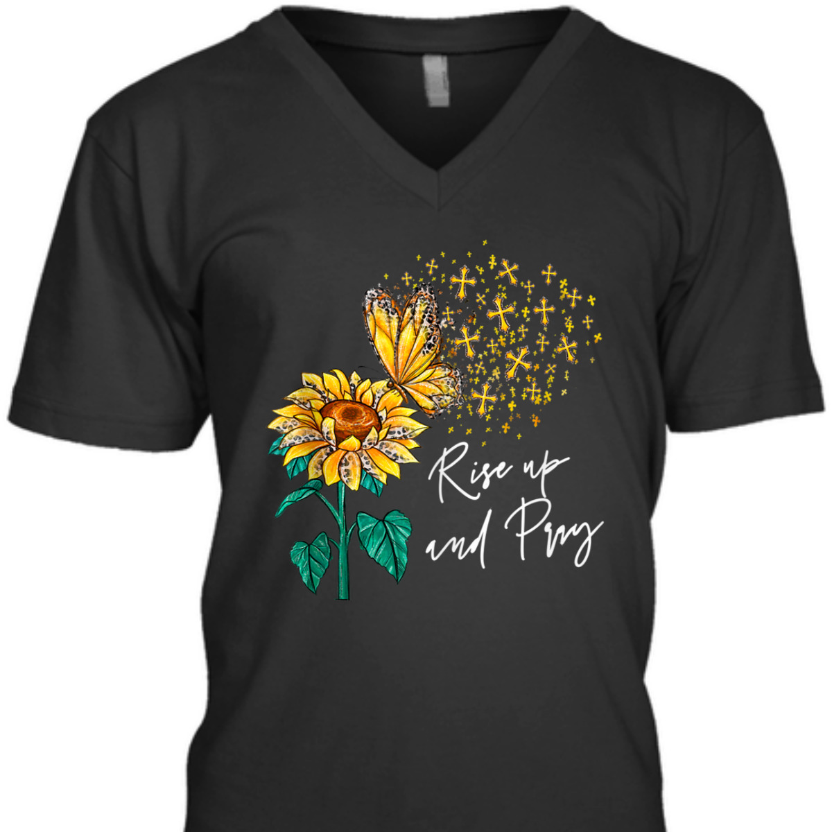 Rise Up And Pray Jesus T-Shirt Sunflower Christian Religious Cross