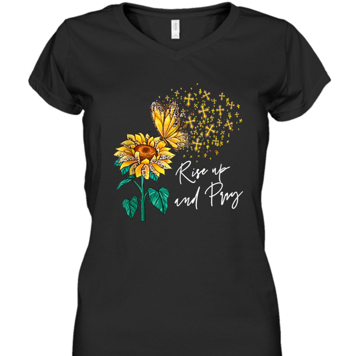 Rise Up And Pray Jesus T-Shirt Sunflower Christian Religious Cross