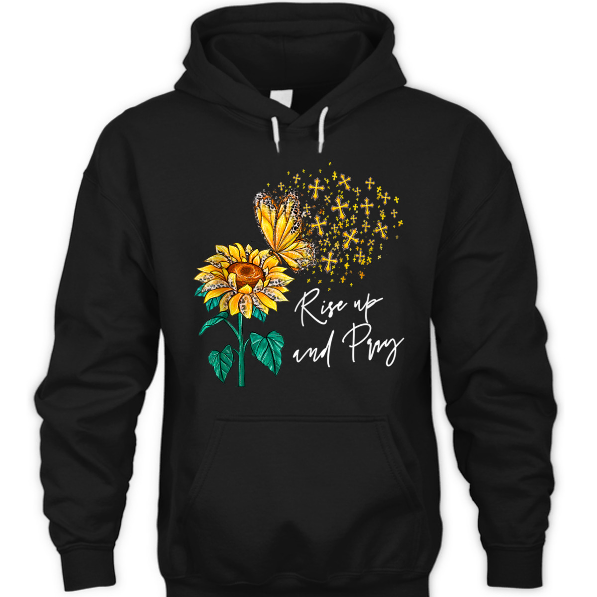 Rise Up And Pray Jesus T-Shirt Sunflower Christian Religious Cross