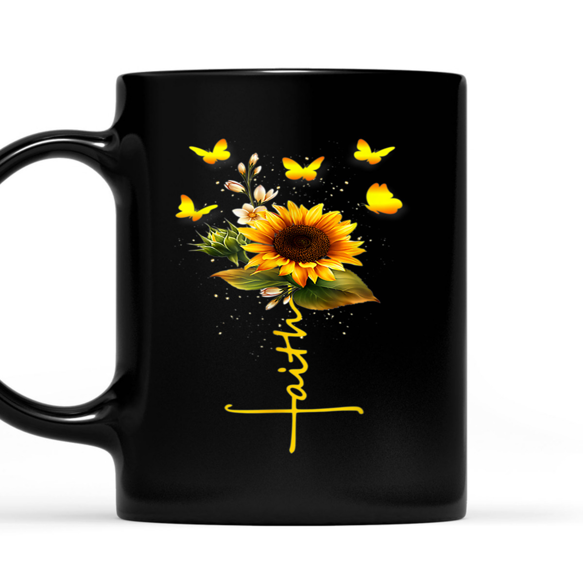 Vintage Faith T-Shirt Christian Cross And Sunflower Butterflies Flowers