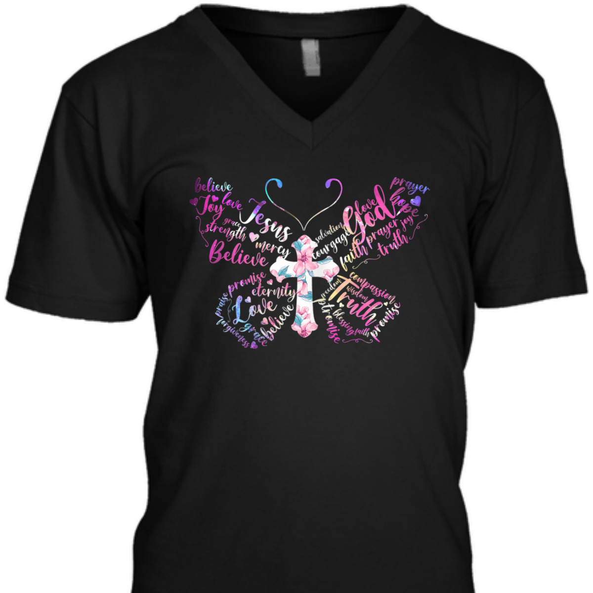 Butterfly Prayer Jesus Christian Cross Floral T-Shirt