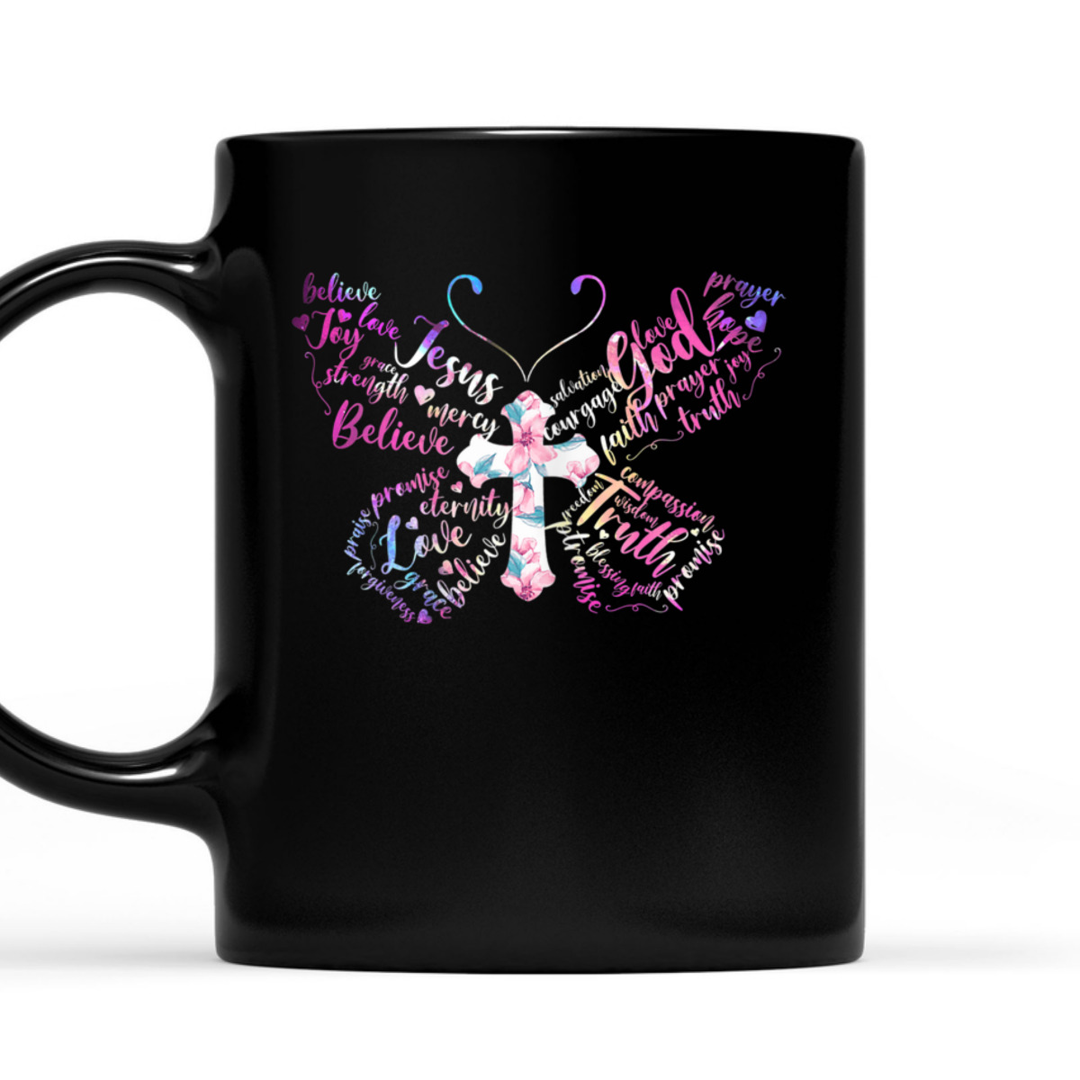 Butterfly Prayer Jesus Christian Cross Floral T-Shirt