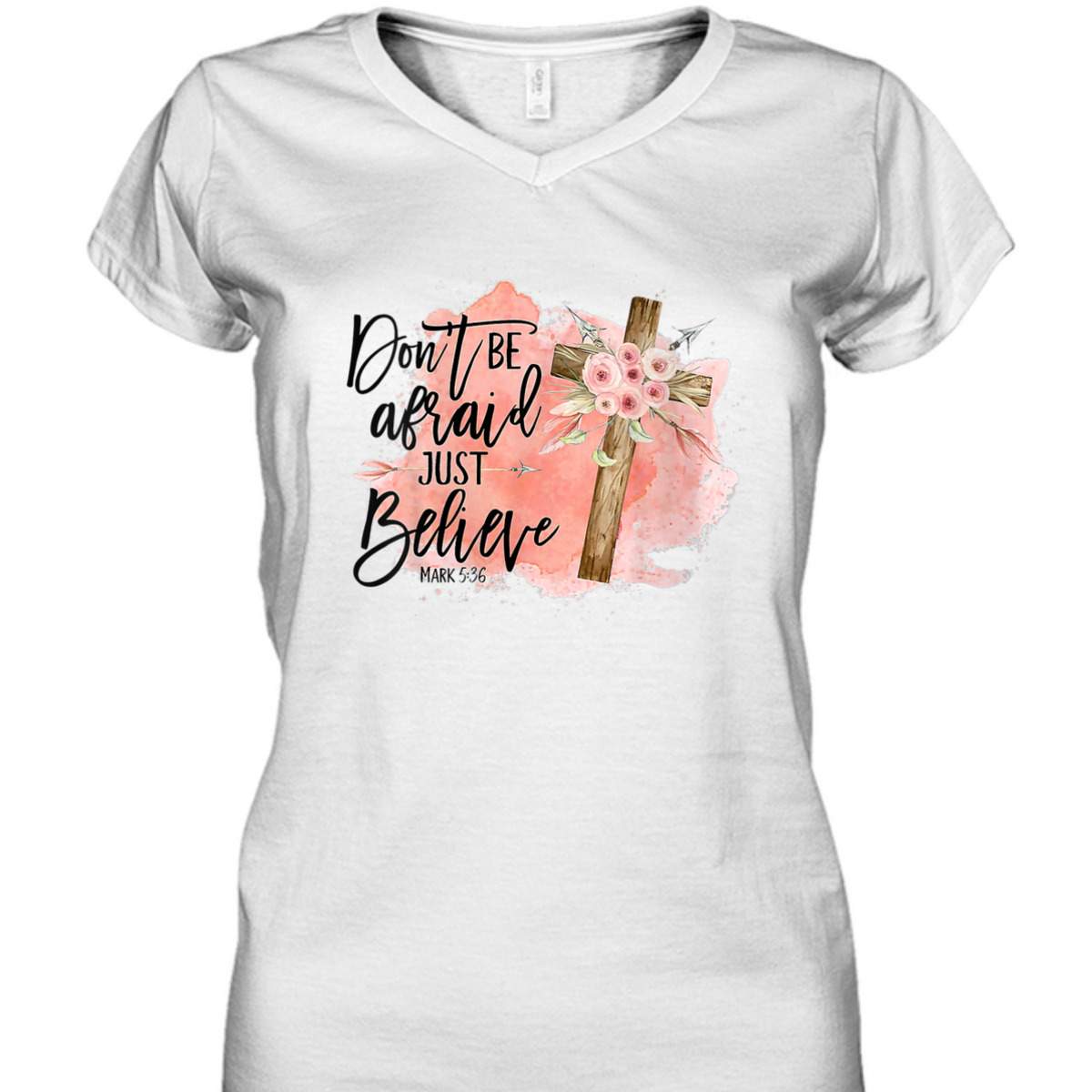 Floral Christian Cross Don't Be Afraid Just Believe Mark 5:36 Bible Verse T-Shirt