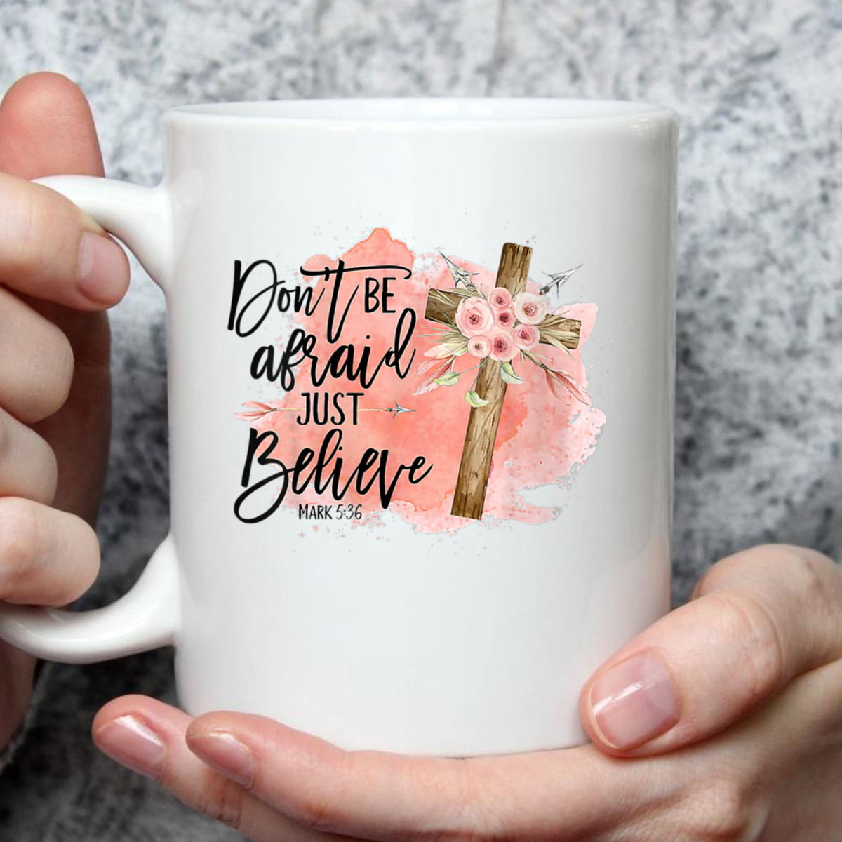 Floral Christian Cross Don't Be Afraid Just Believe Mark 5:36 Bible Verse T-Shirt