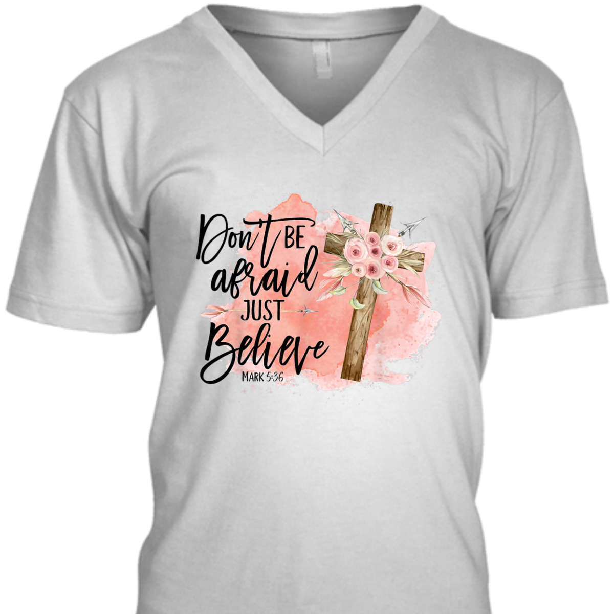 Floral Bible Verse T-Shirt Christian Cross Don't Be Afraid Just Believe Mark 5:36