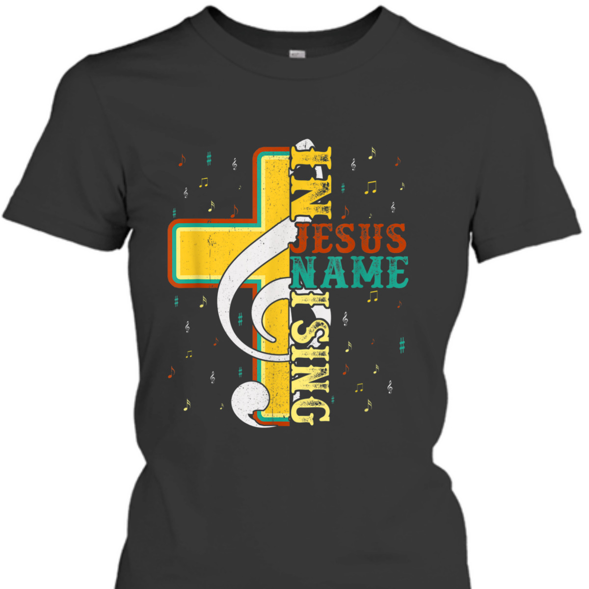 In Jesus Name I Sing T-Shirt Music Note Cross Vintage Gift In Jesus Name I Sing T-Shirt Music Note Cross Vintage Gift