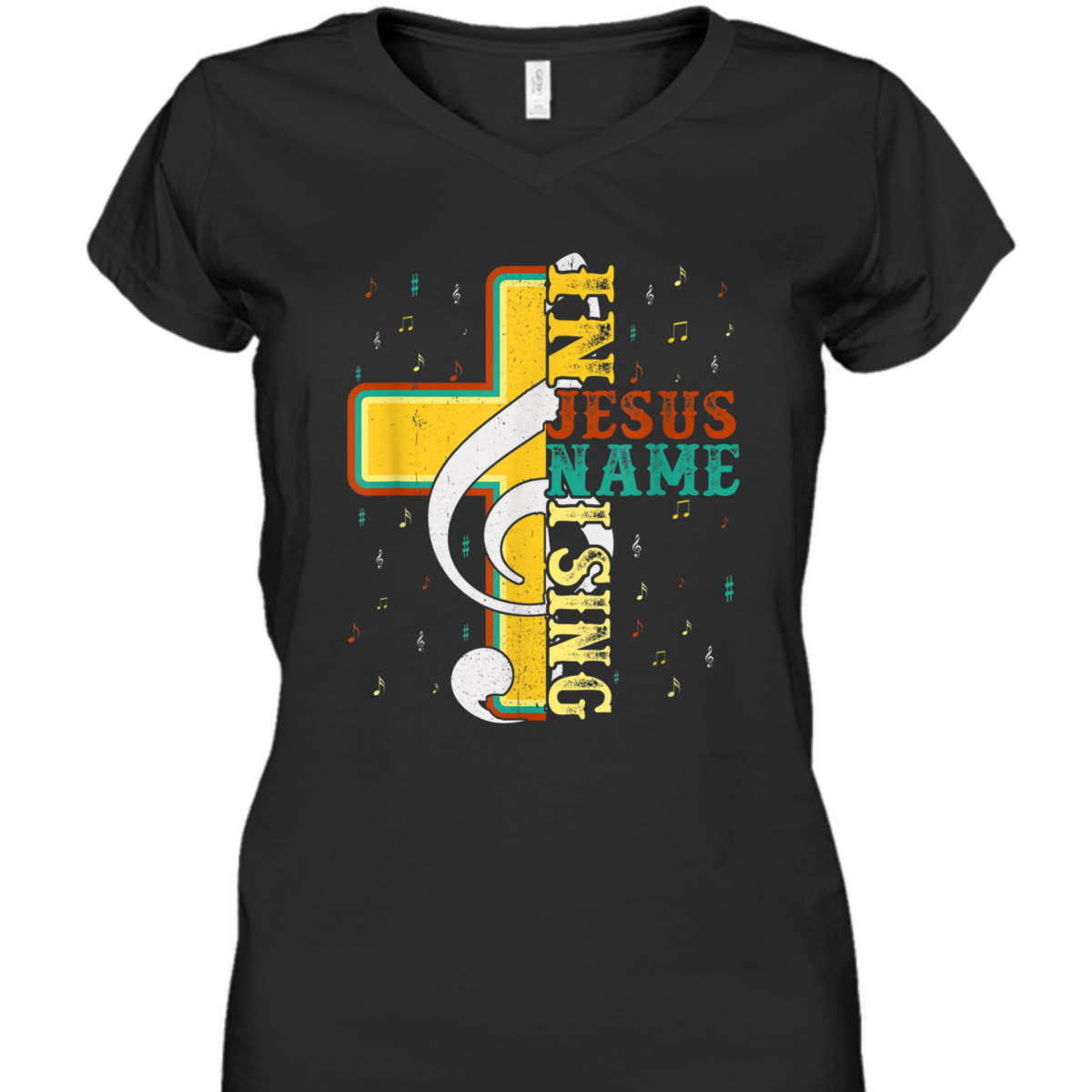 In Jesus Name I Sing T-Shirt Music Note Cross Vintage Gift In Jesus Name I Sing T-Shirt Music Note Cross Vintage Gift