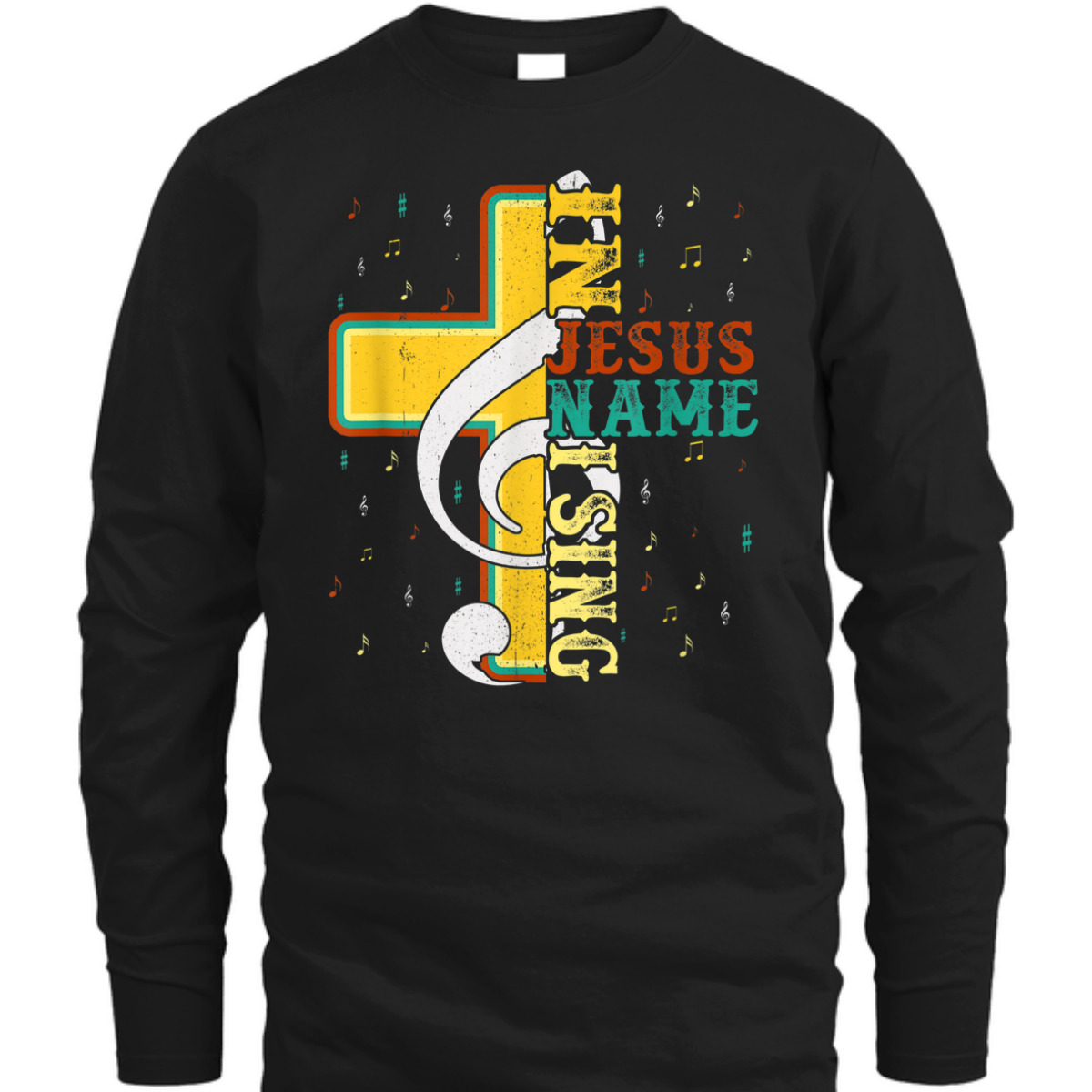 In Jesus Name I Sing T-Shirt Music Note Cross Vintage Gift