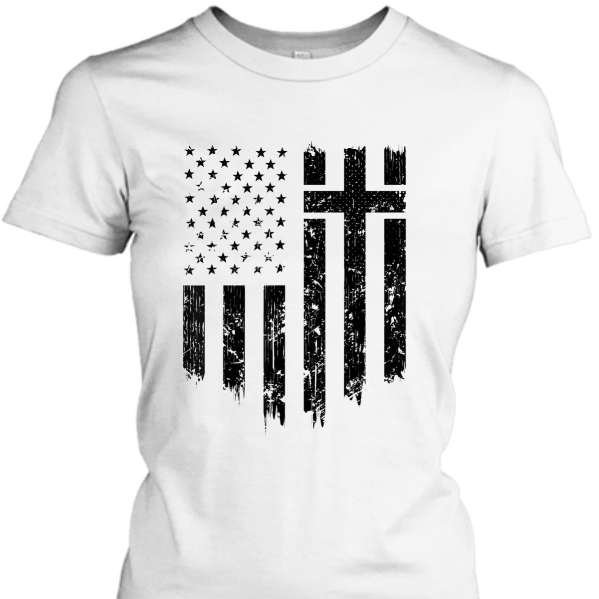 Vintage Distressed USA Flag 4th Of July Independence Day T-Shirt With Christian Cross Vintage Distressed USA Flag 4th Of July Independence Day T-Shirt With Christian Cross