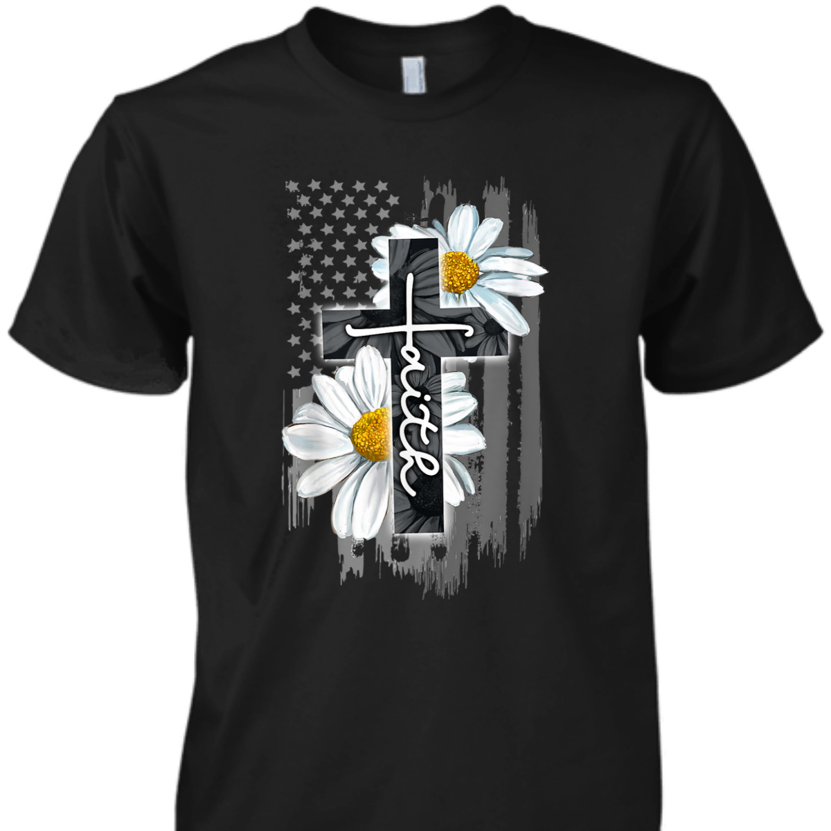 Faith American Flag Daisy Christian Faith Jesus God Lover T-Shirt