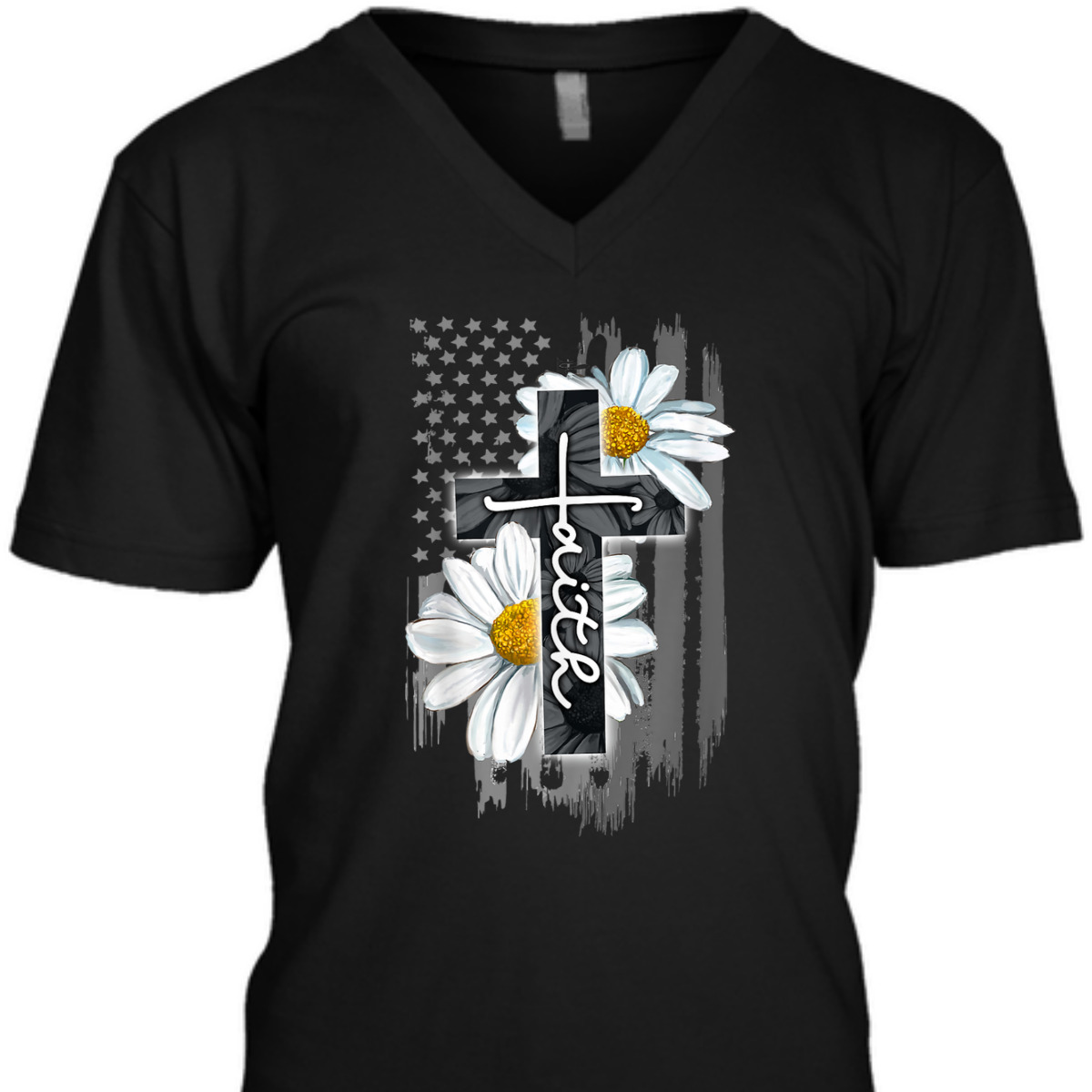 Faith American Flag Daisy Christian Faith Jesus God Lover T-Shirt