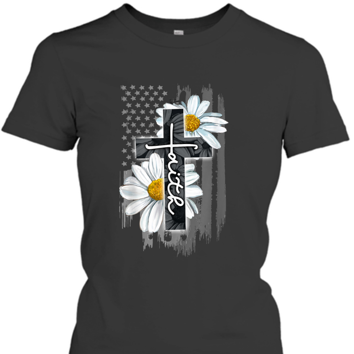 Faith American Flag Daisy Christian Faith Jesus God Lover T-Shirt