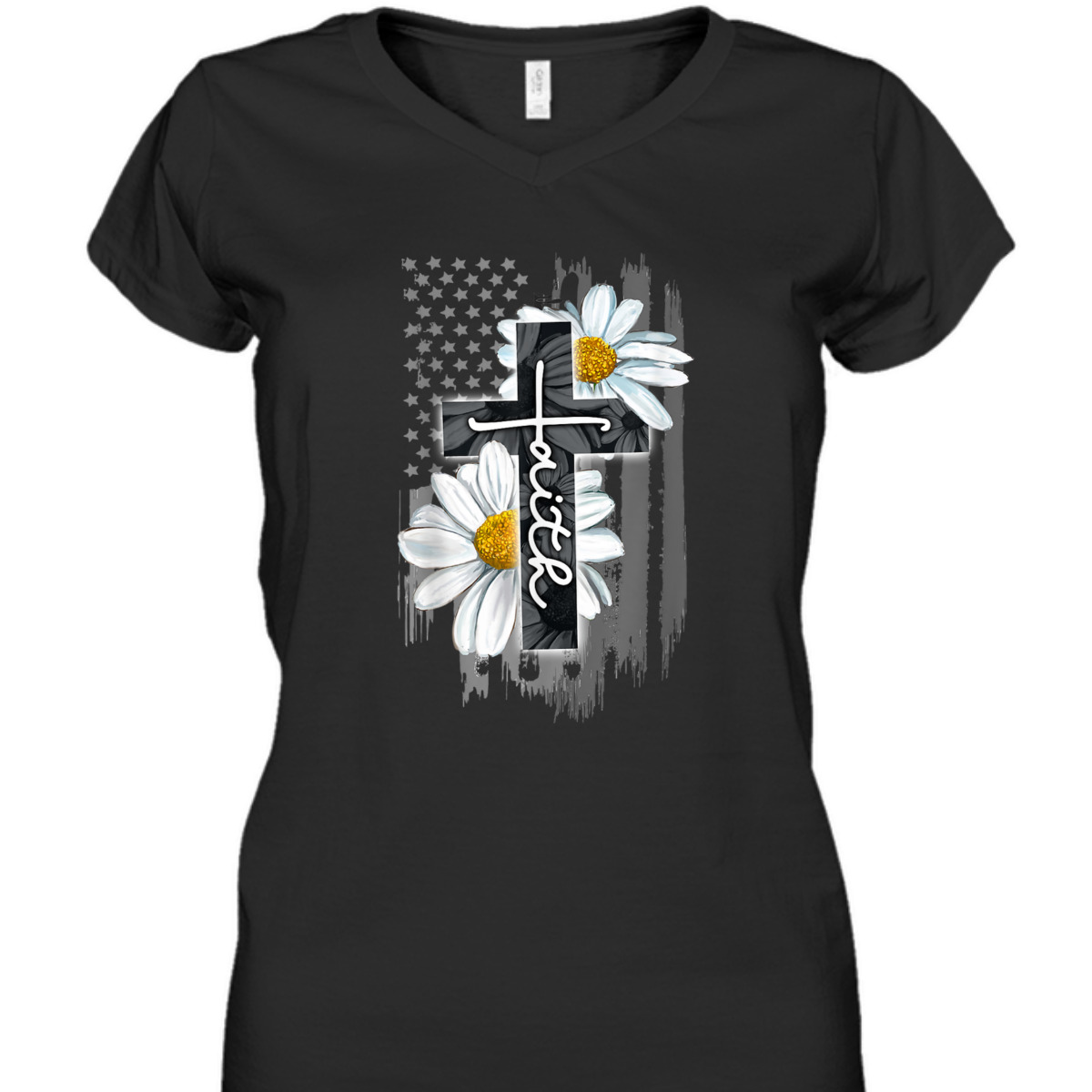 Faith American Flag Daisy Christian Faith Jesus God Lover T-Shirt