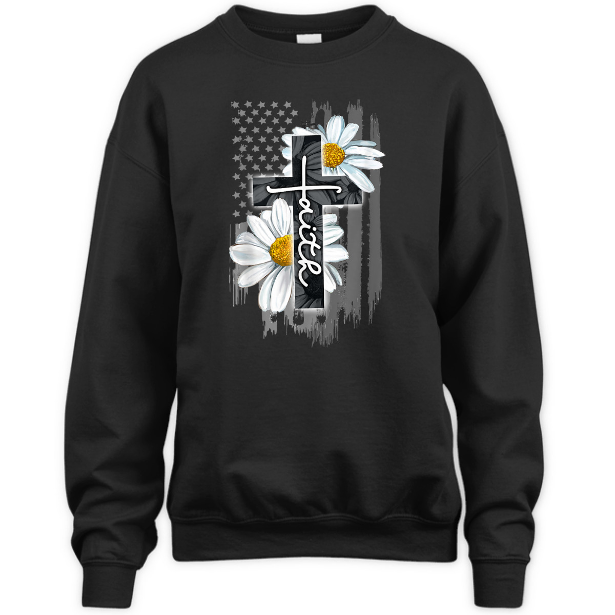 Faith American Flag Daisy Christian Faith Jesus God Lover T-Shirt